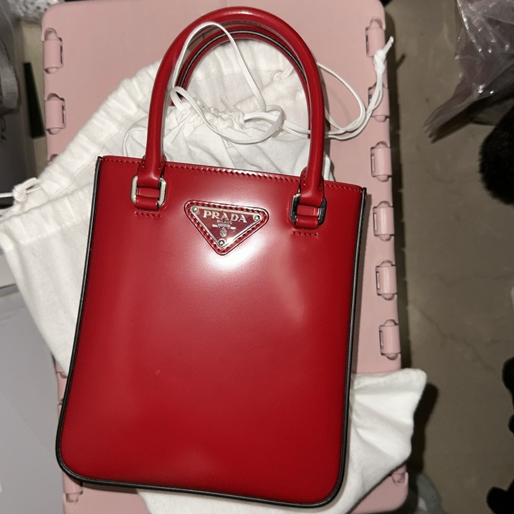 Prada Red Mini Bag with Top Handle and Detachable Strap